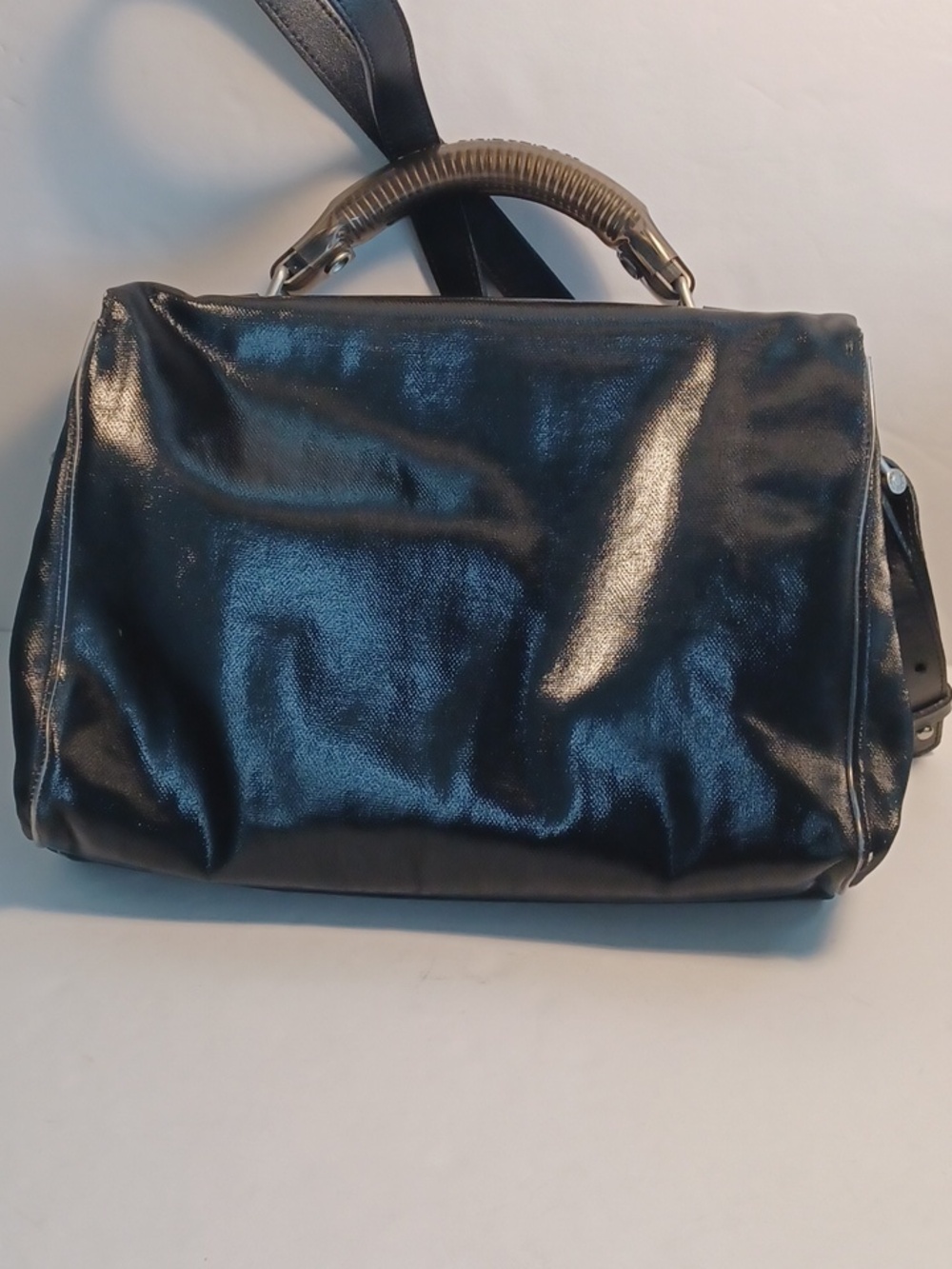 Mandarina Duck Sistema Leisure Black Shine Top Handle Cross Body Purse W/bag. - Picture 2 of 16
